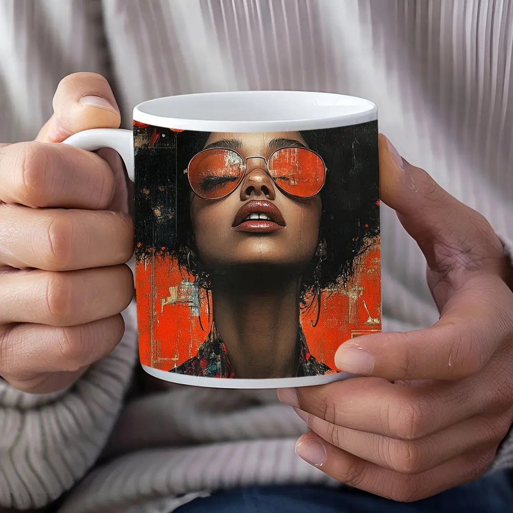 Fashion Woman Floral Afro Orange Collage Art – Mugs