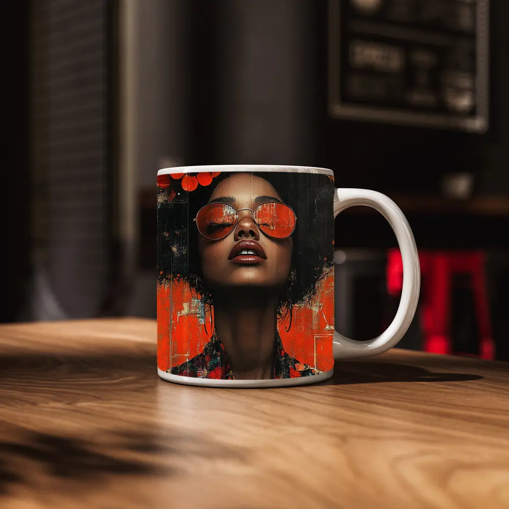 Fashion Woman Floral Afro Orange Collage Art – Mugs