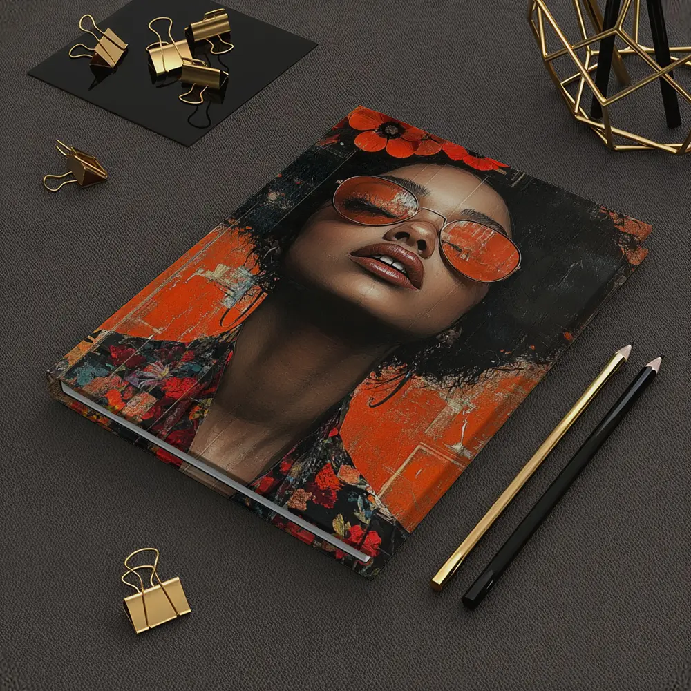 Fashion Woman Floral Afro Orange Collage Art – Notebooks