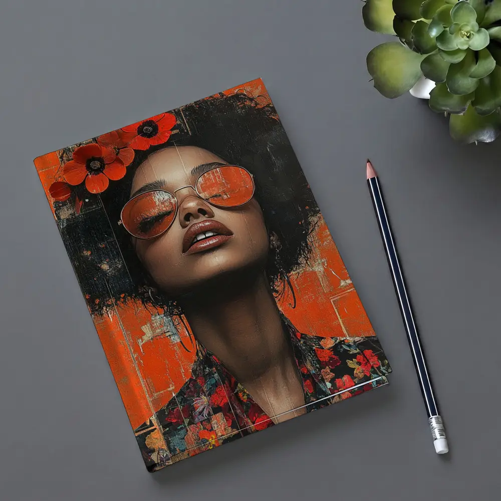 Fashion Woman Floral Afro Orange Collage Art – Notebooks