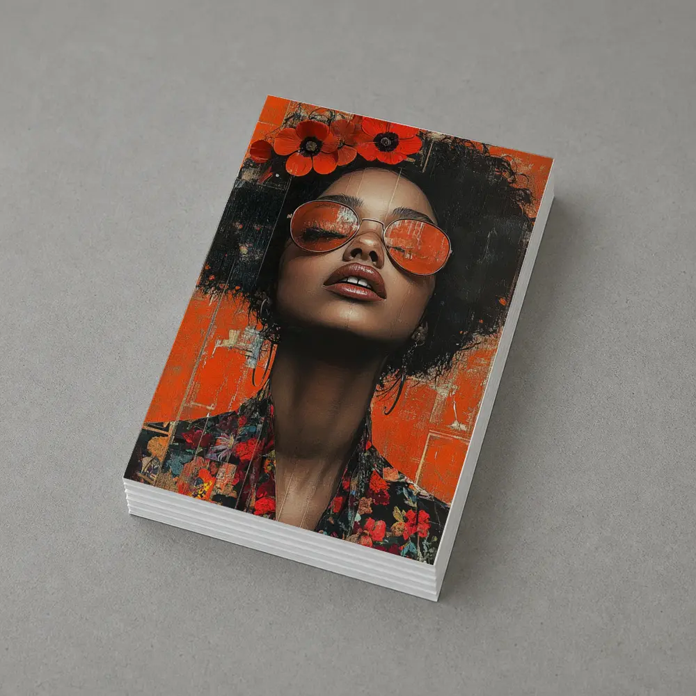 Fashion Woman Floral Afro Orange Collage Art – Postcards