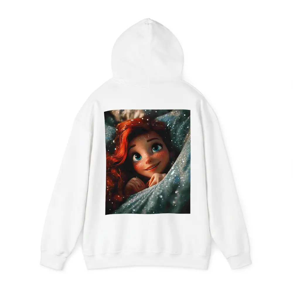 Red Haired Cartoon Girl Glittery Blue Fabric – Hoodies