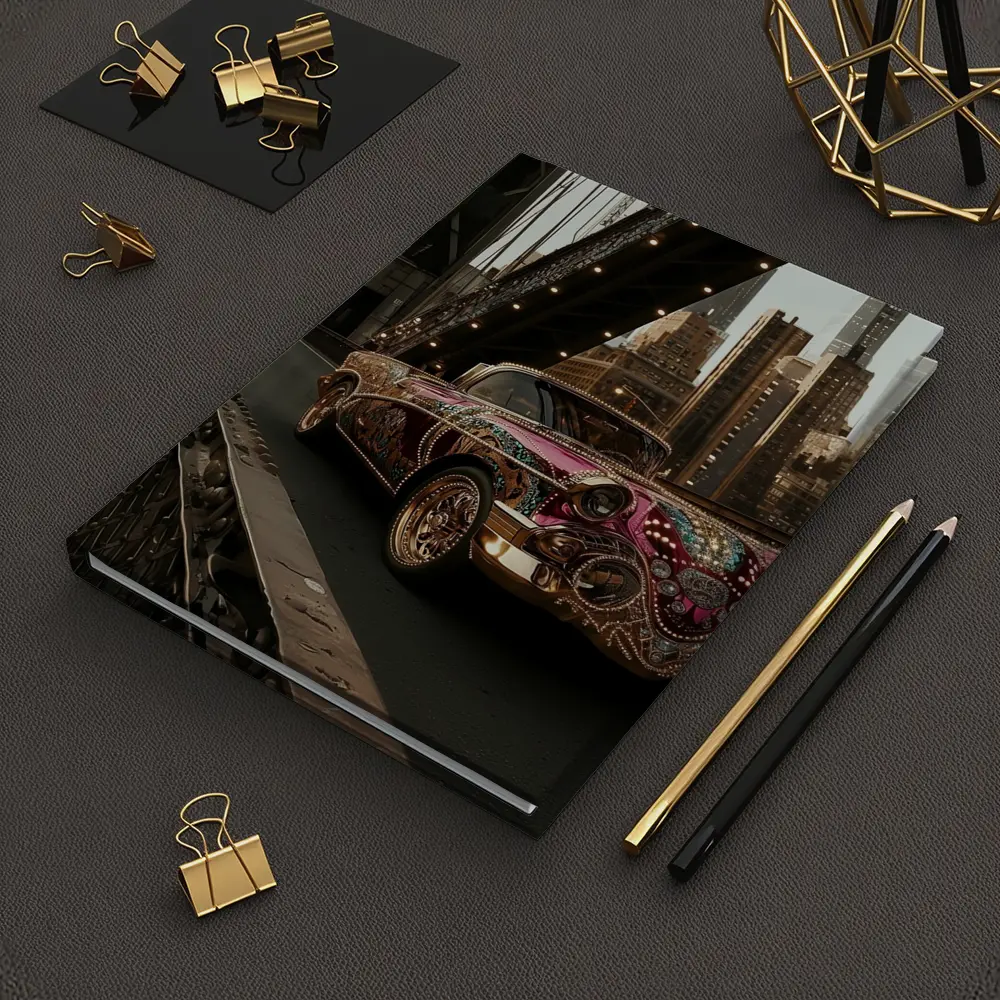 Jeweled Classic Car On City Bridge – Notebooks