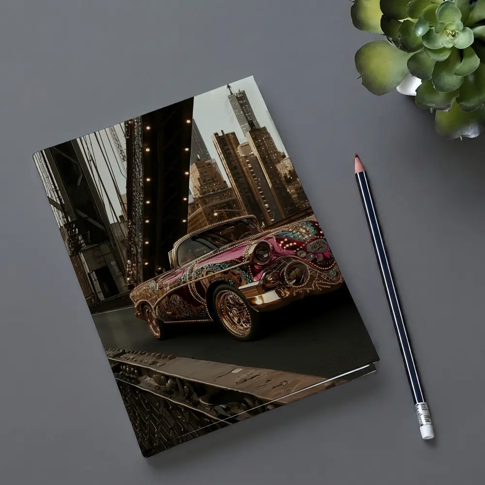 Jeweled Classic Car On City Bridge – Notebooks
