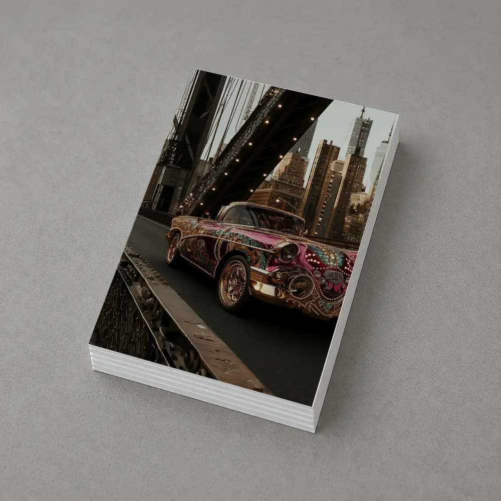Jeweled Classic Car On City Bridge – Postcards