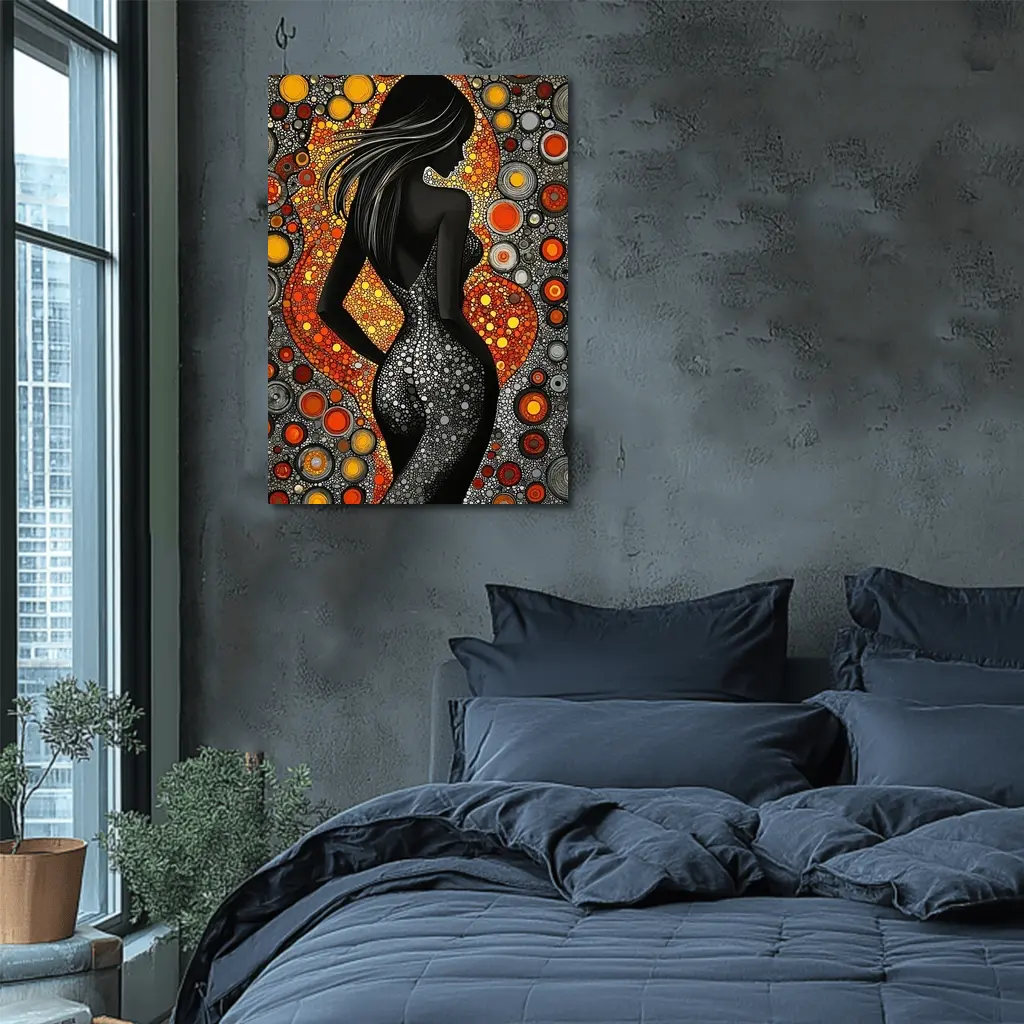 Black Female Silhouette Abstract Circle Pattern Art – Wall Art