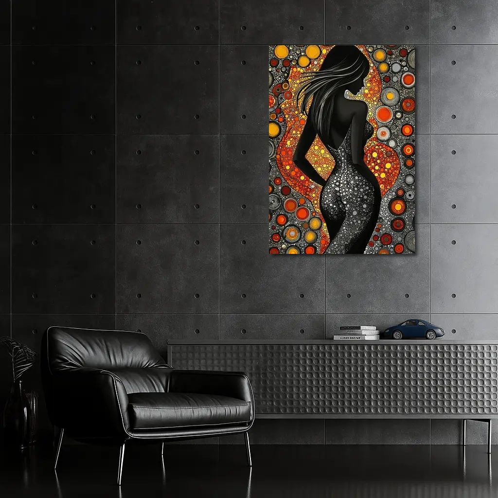 Black Female Silhouette Abstract Circle Pattern Art – Wall Art