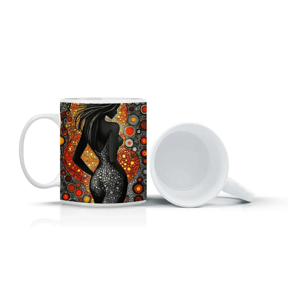 Black Female Silhouette Abstract Circle Pattern Art – Mugs