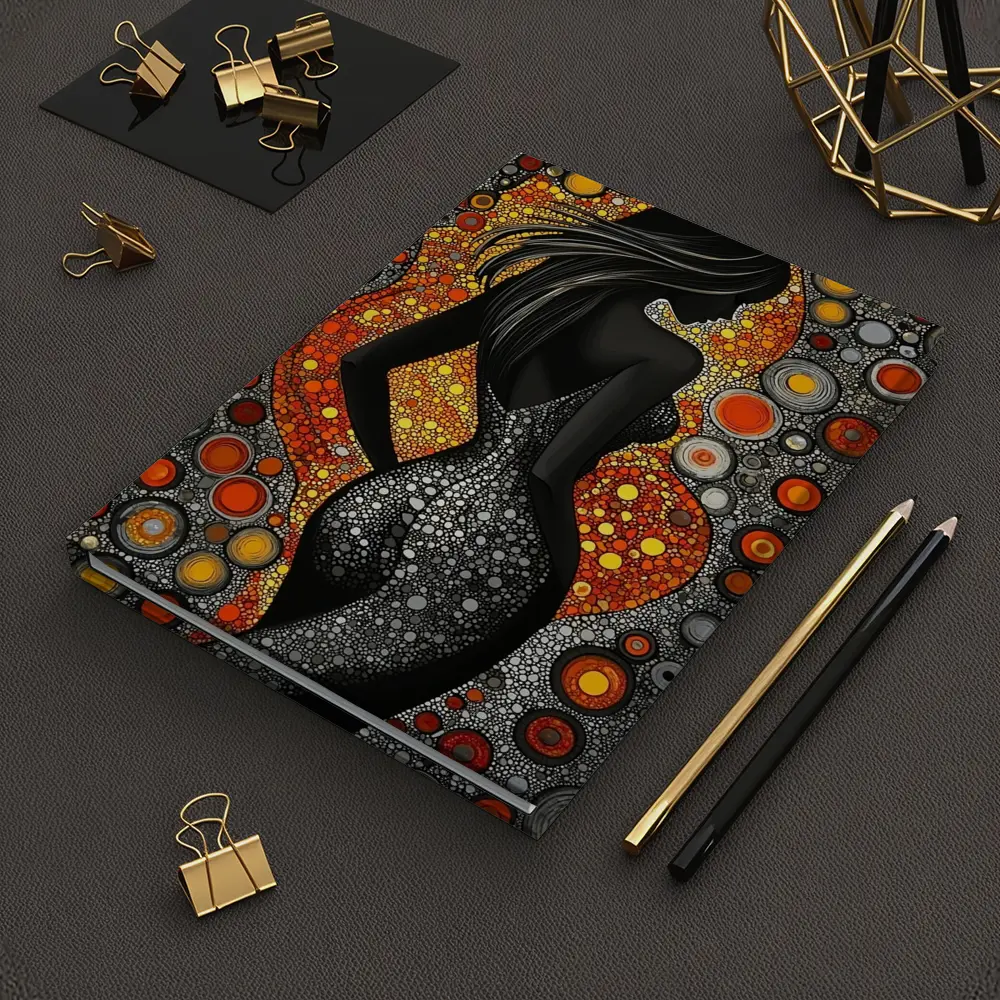 Black Female Silhouette Abstract Circle Pattern Art – Notebooks