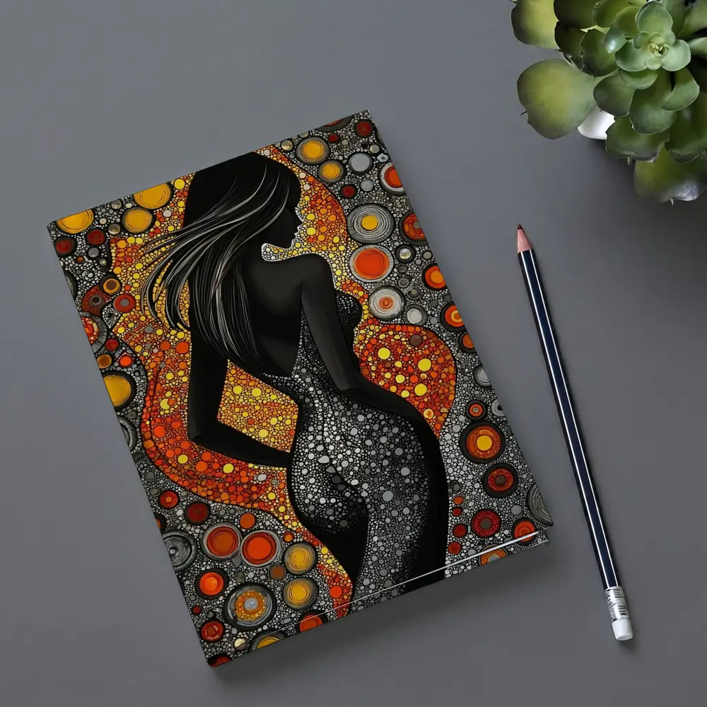 Black Female Silhouette Abstract Circle Pattern Art – Notebooks