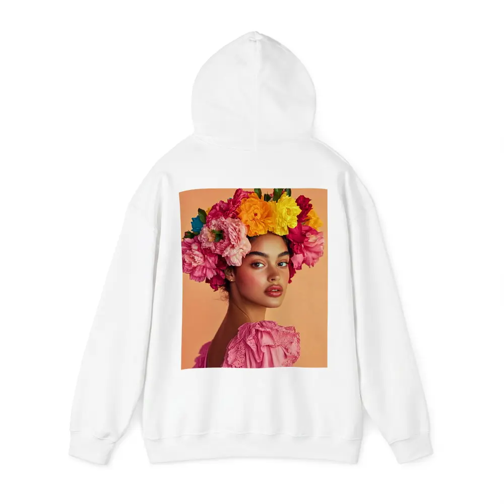 Woman Floral Crown Portrait Peach Background – Hoodies