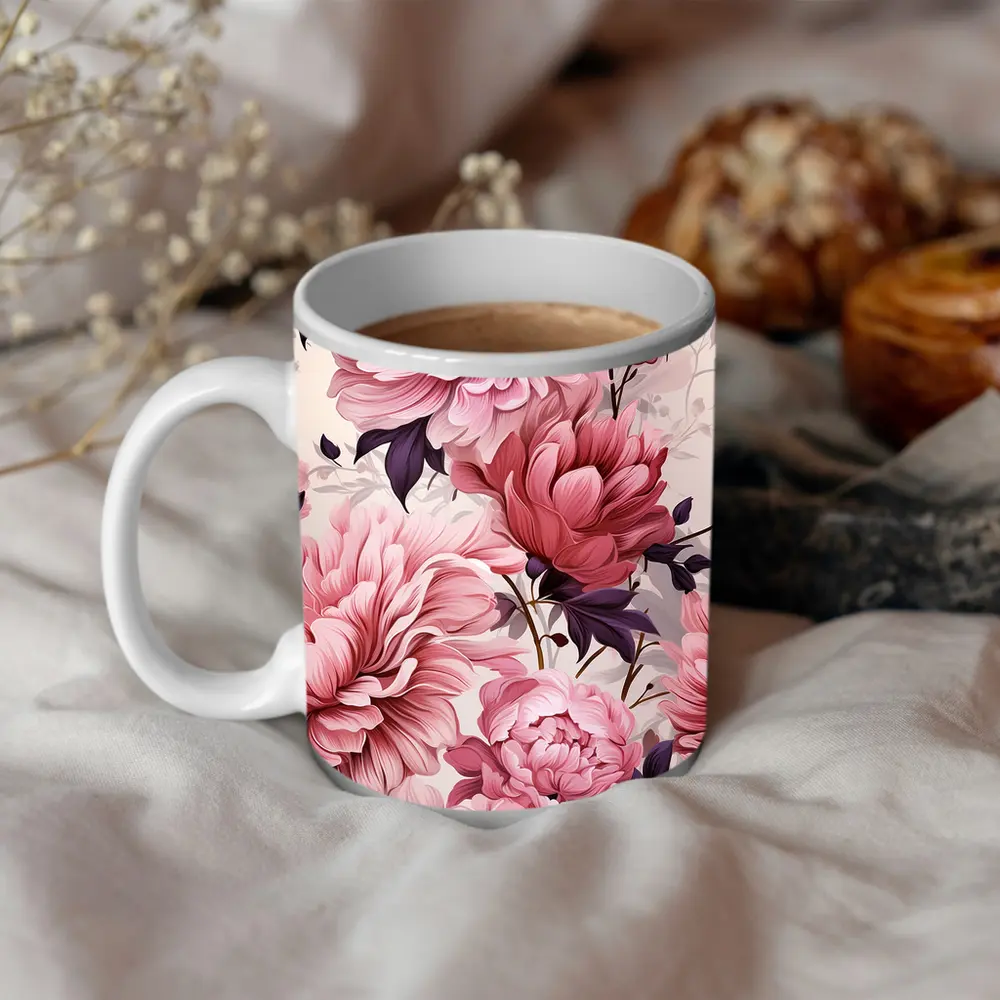 Pink Peonies Floral Illustration Soft Background – Mugs