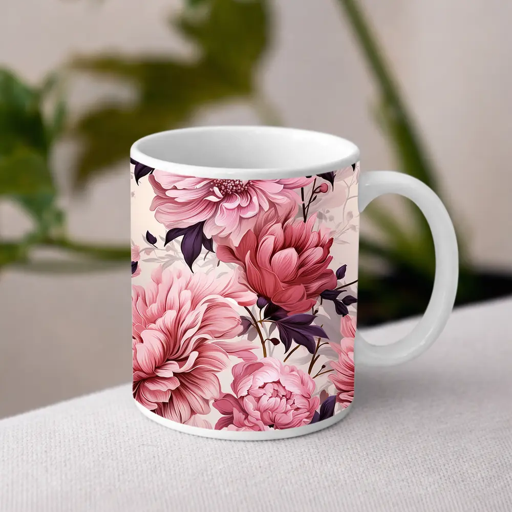 Pink Peonies Floral Illustration Soft Background – Mugs