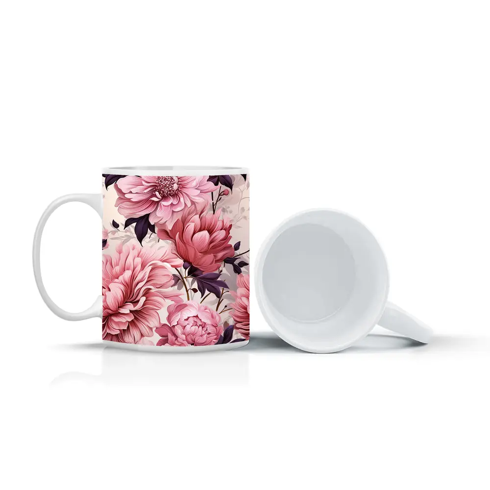 Pink Peonies Floral Illustration Soft Background – Mugs
