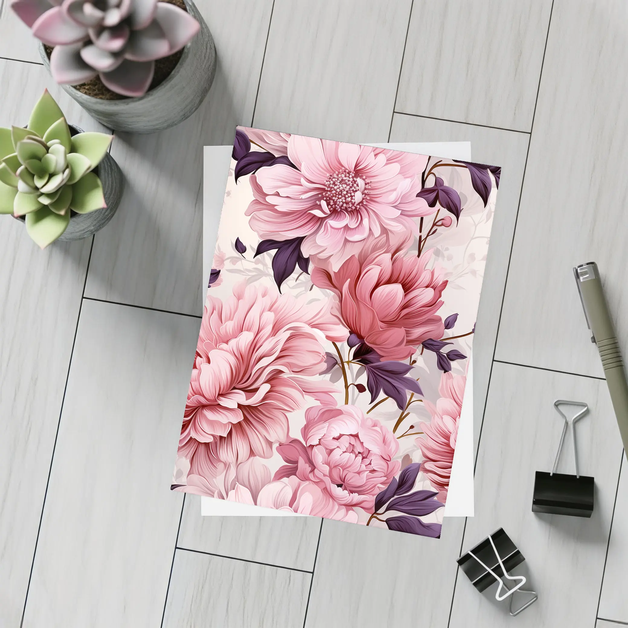 Pink Peonies Floral Illustration Soft Background – Postcards