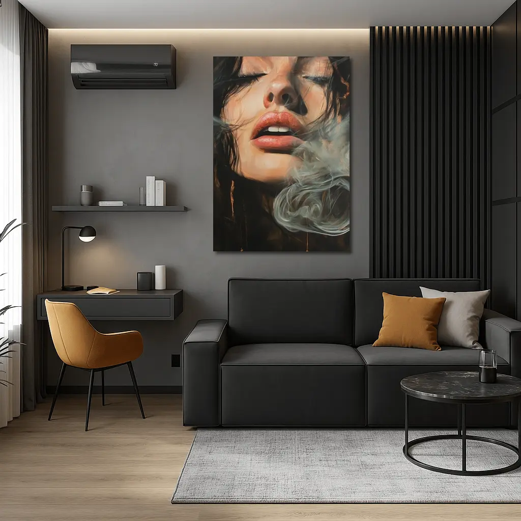 Woman Exhaling Smoke Dark Oil Painting – Wall Art