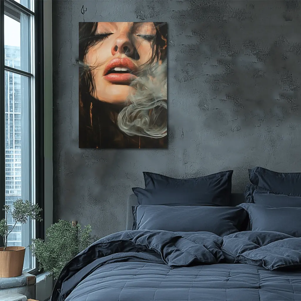Woman Exhaling Smoke Dark Oil Painting – Wall Art