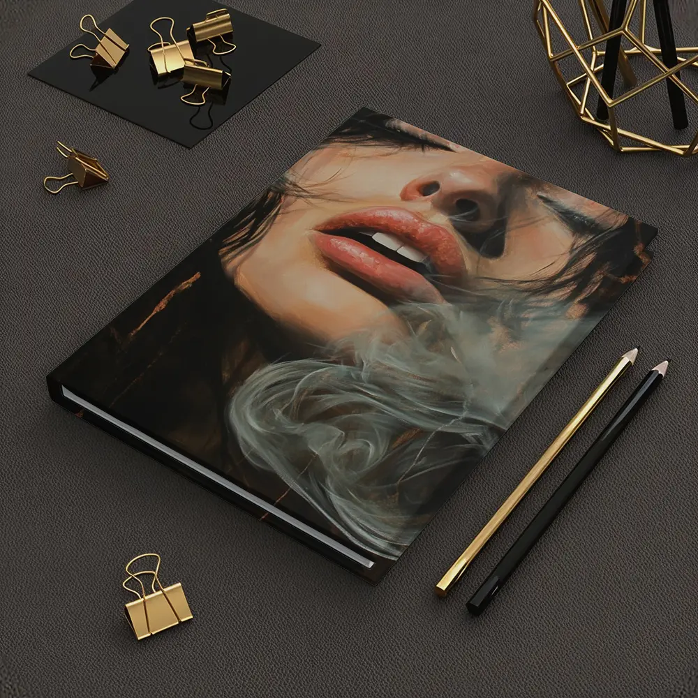 Woman Exhaling Smoke Dark Oil Painting – Notebooks