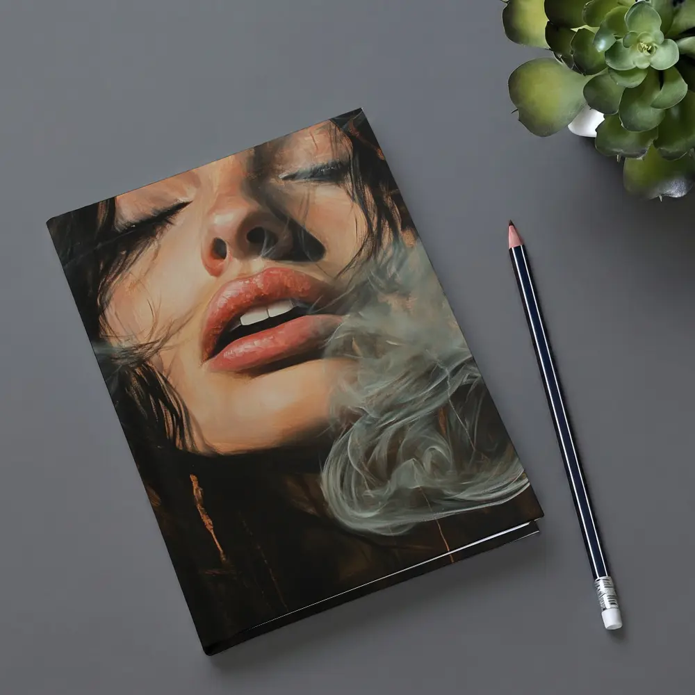 Woman Exhaling Smoke Dark Oil Painting – Notebooks