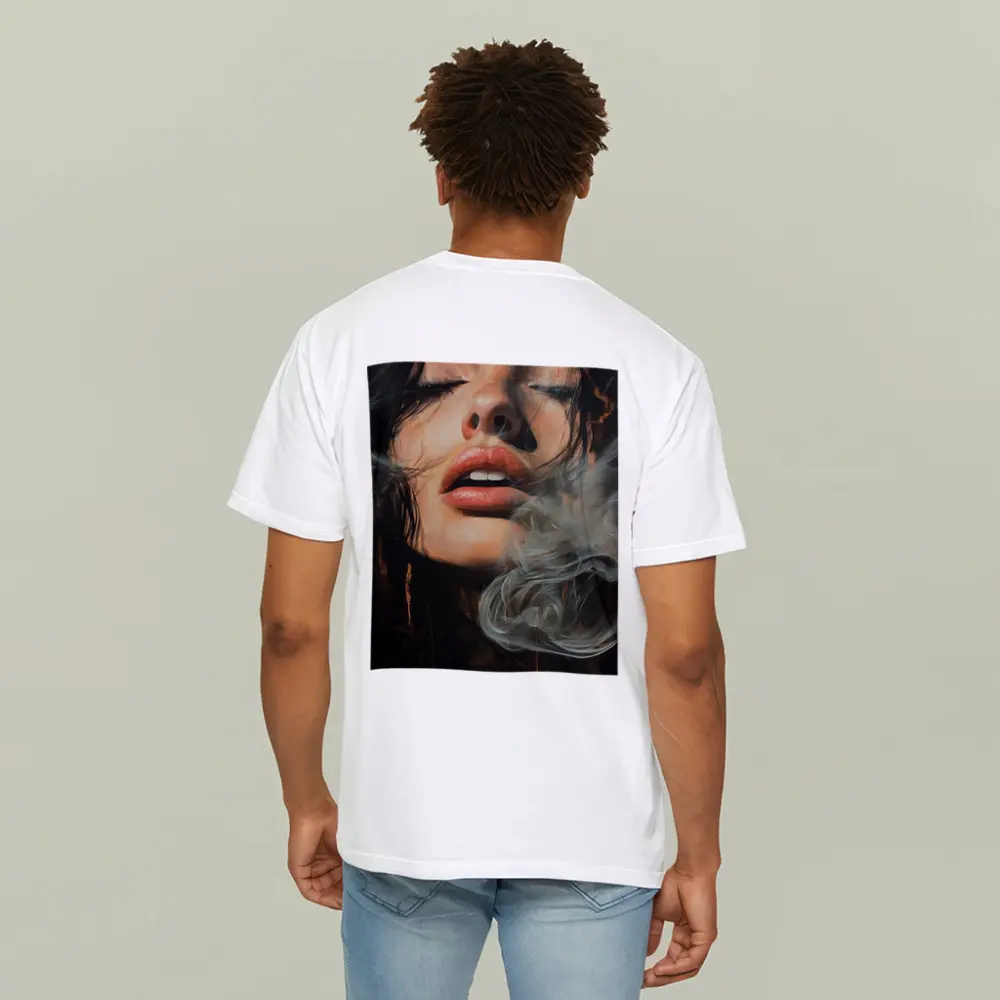 Woman Exhaling Smoke Dark Oil Painting – T-Shirts