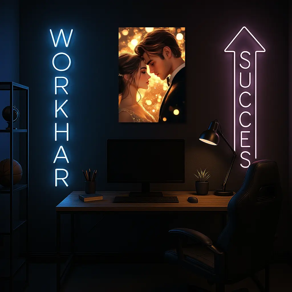 Romantic Couple Close Moment Golden Bokeh – Wall Art