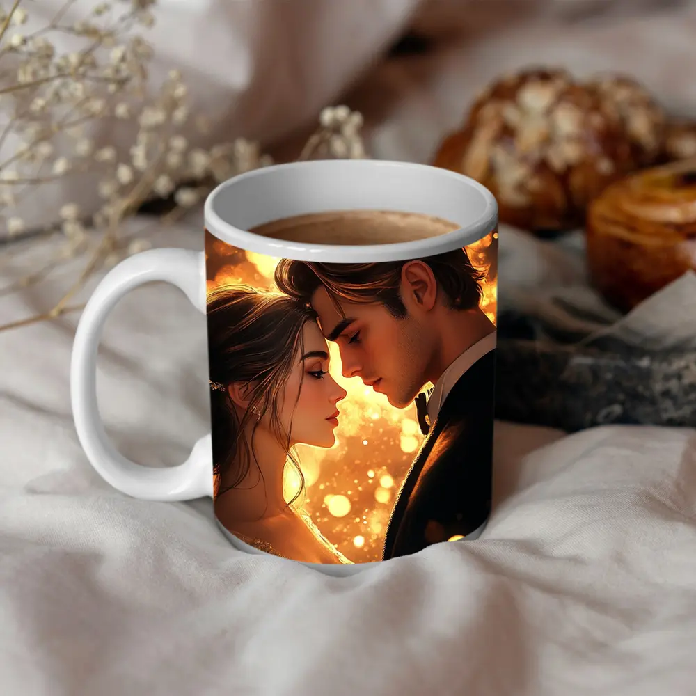 Romantic Couple Close Moment Golden Bokeh – Mugs
