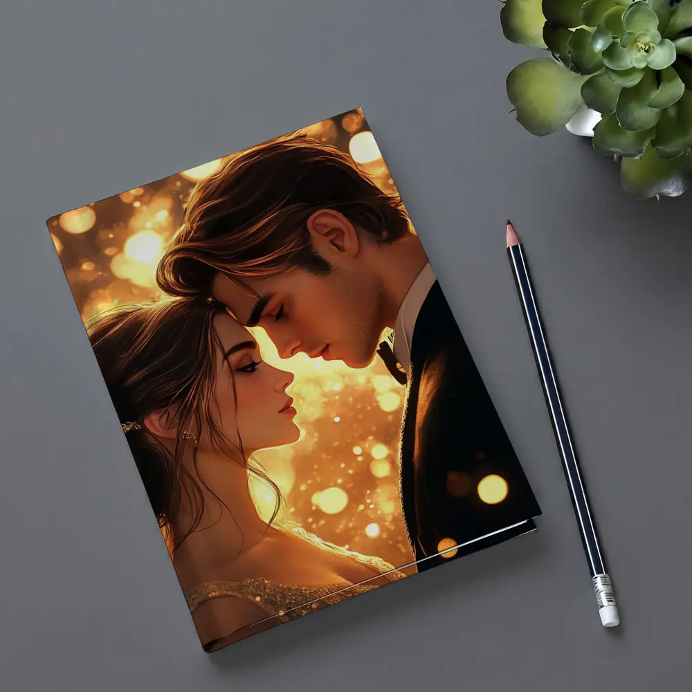 Romantic Couple Close Moment Golden Bokeh – Notebooks