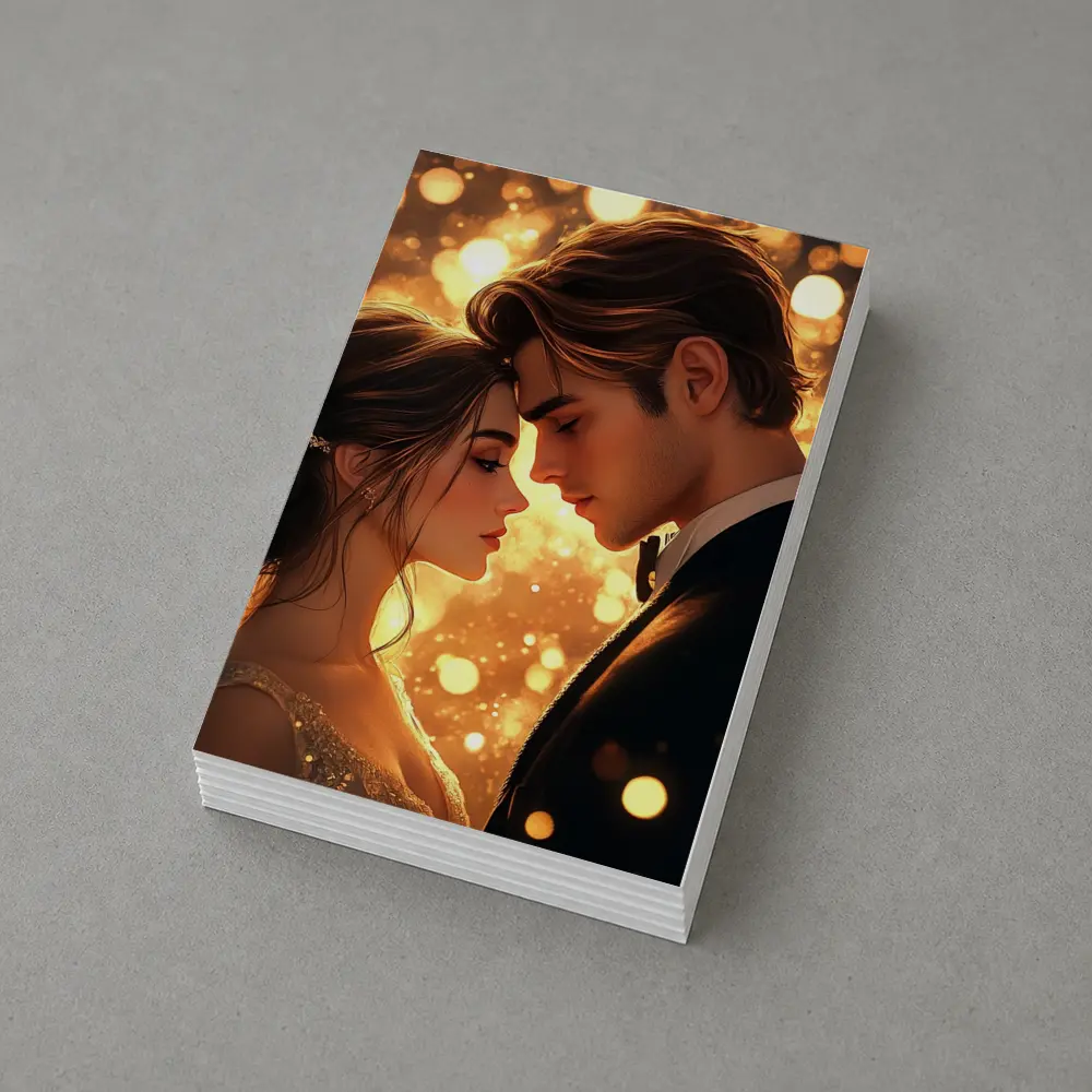 Romantic Couple Close Moment Golden Bokeh – Postcards