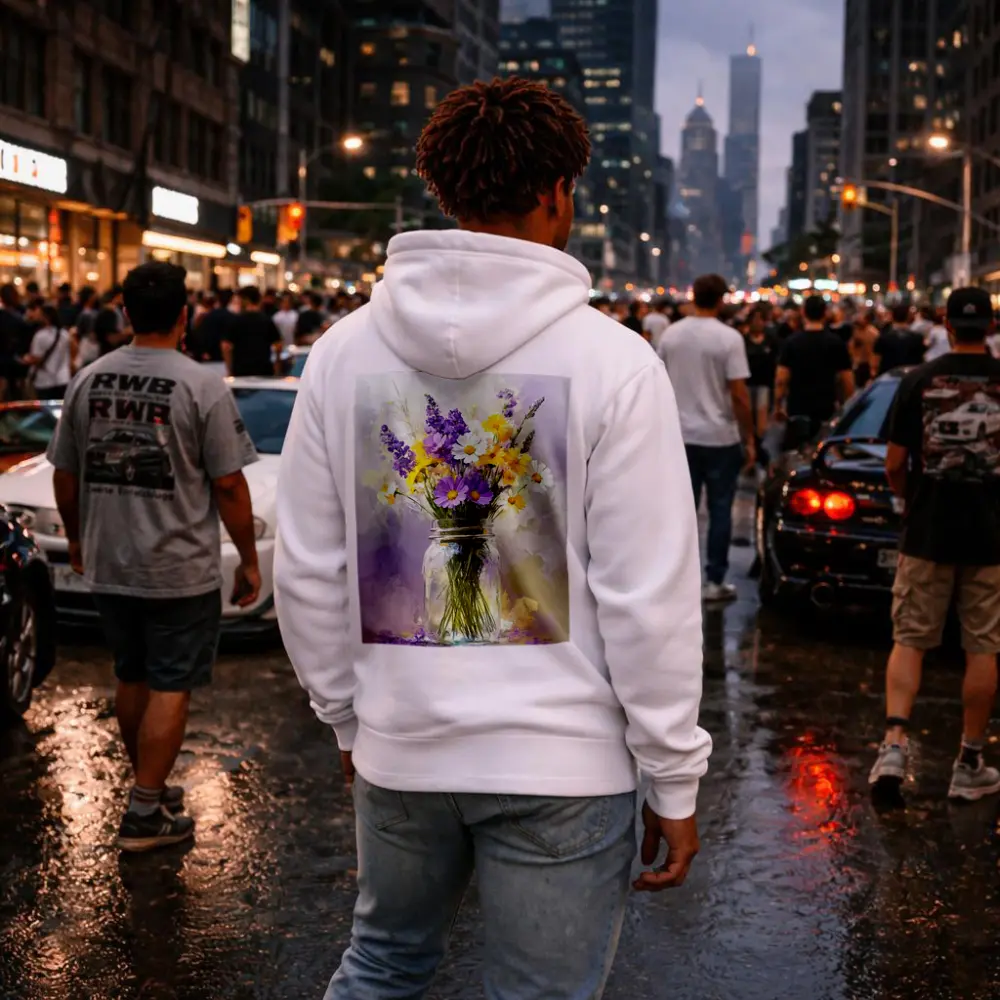 Wildflowers Daisies Lavender Mason Jar Oil Painting – Hoodies