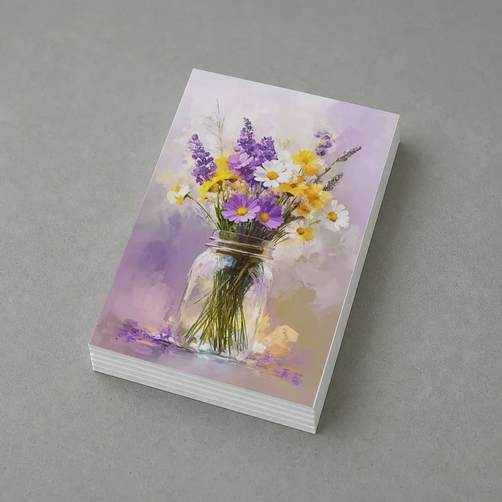 Wildflowers Daisies Lavender Mason Jar Oil Painting – Postcards