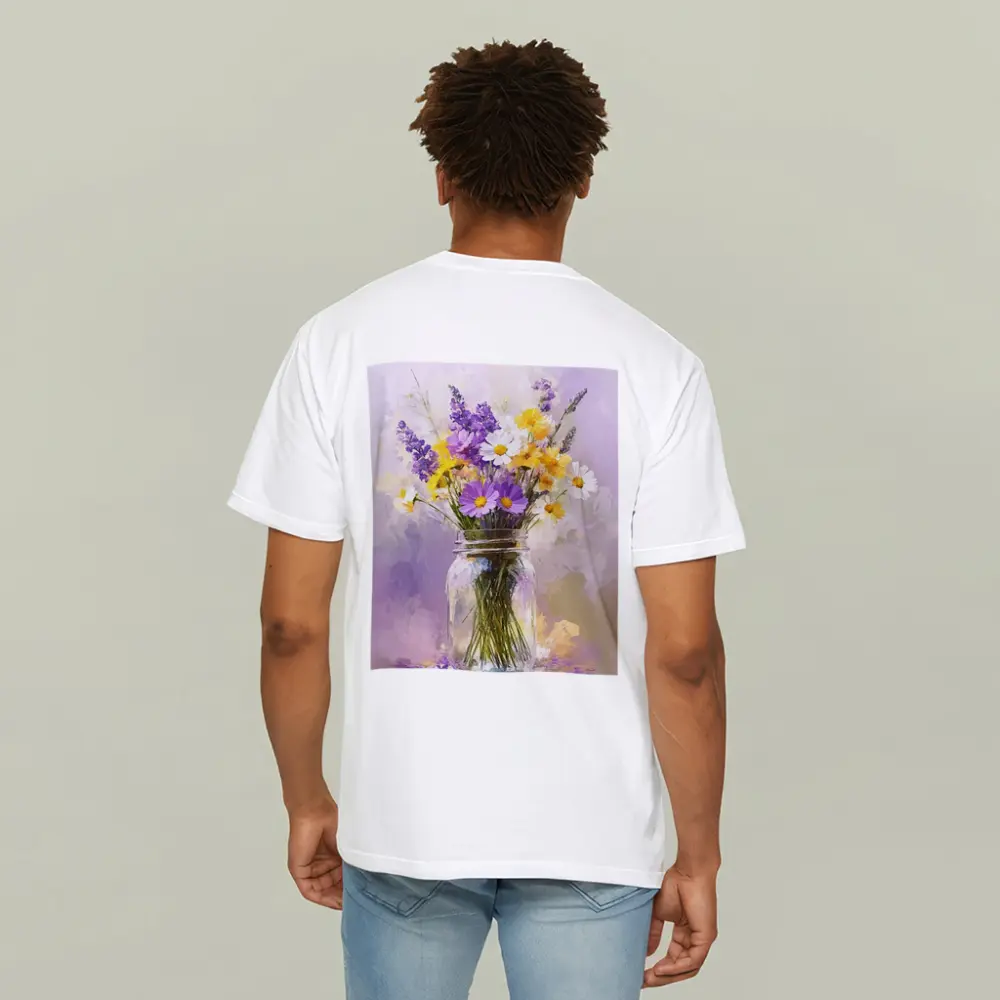Wildflowers Daisies Lavender Mason Jar Oil Painting – T-Shirts