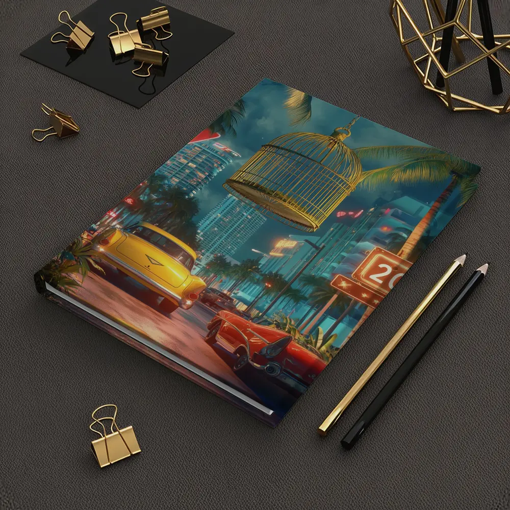 Retro Classic Cars Miami Neon Night Scene – Notebooks