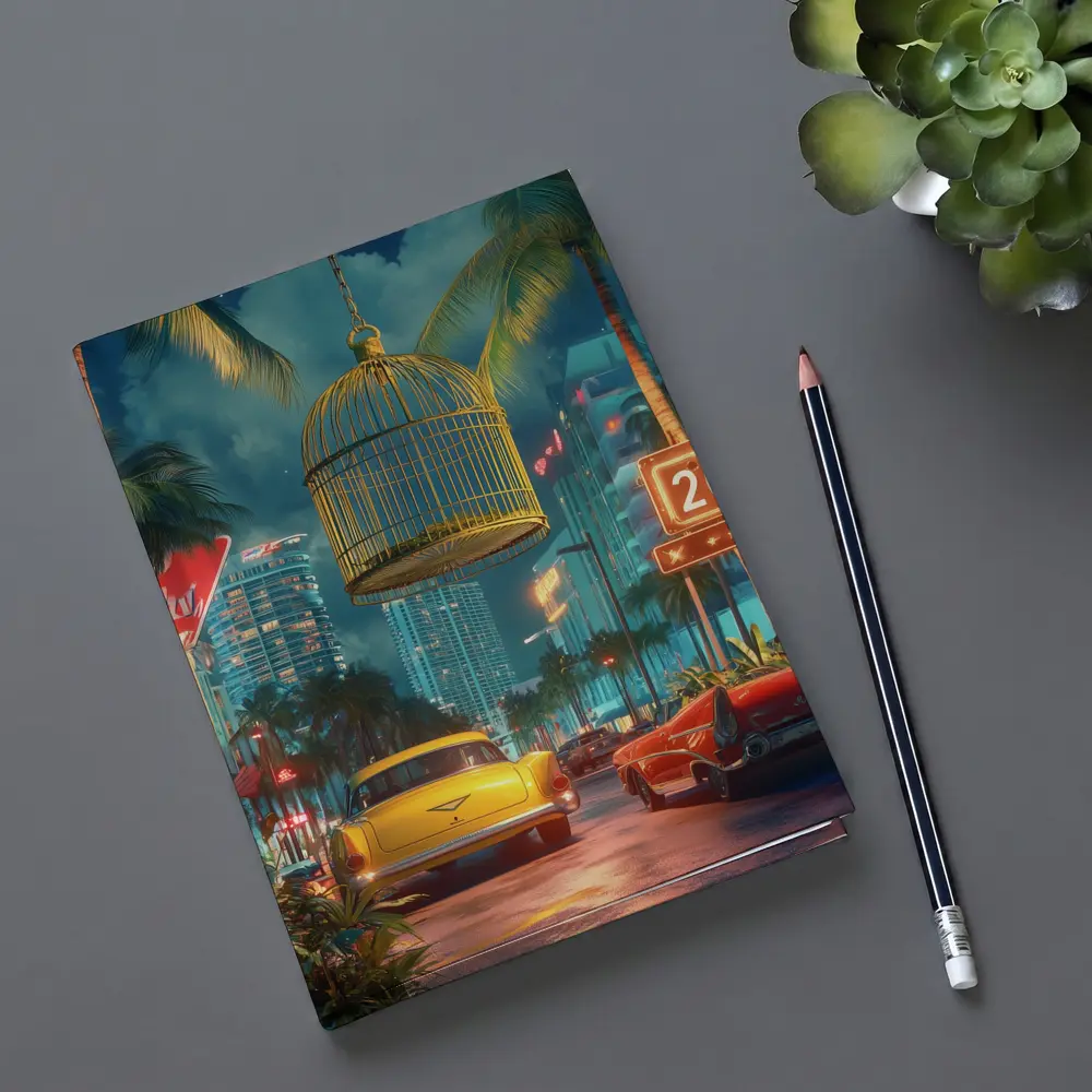 Retro Classic Cars Miami Neon Night Scene – Notebooks