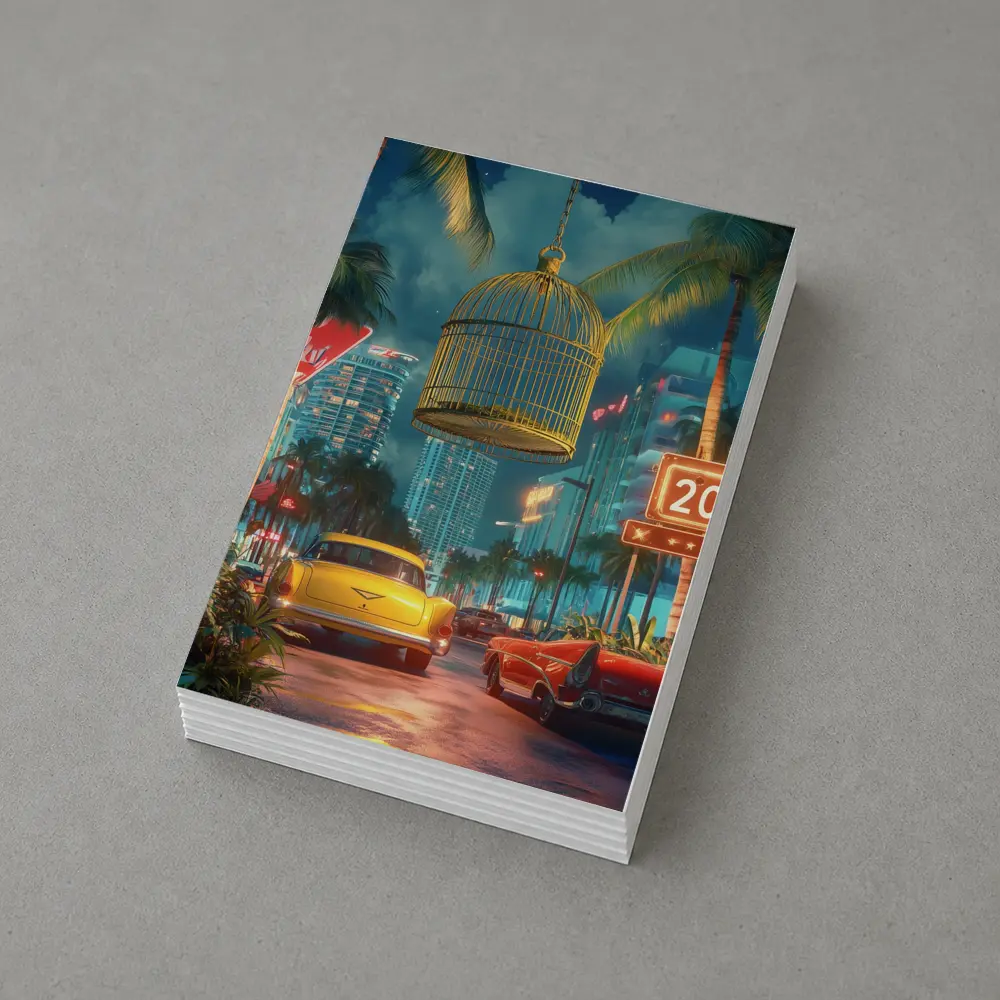 Retro Classic Cars Miami Neon Night Scene – Postcards