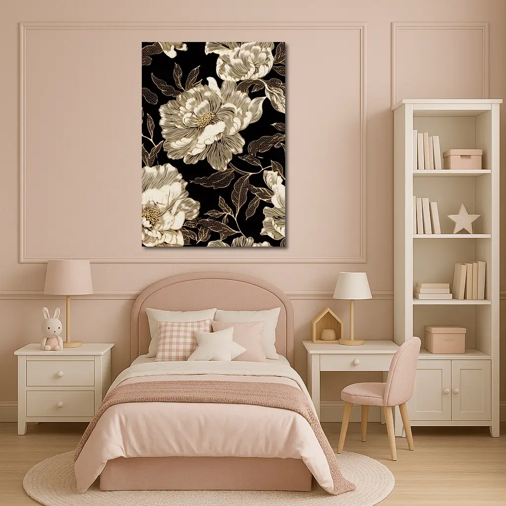 Black Gold Peony Floral Pattern Art – Wall Art