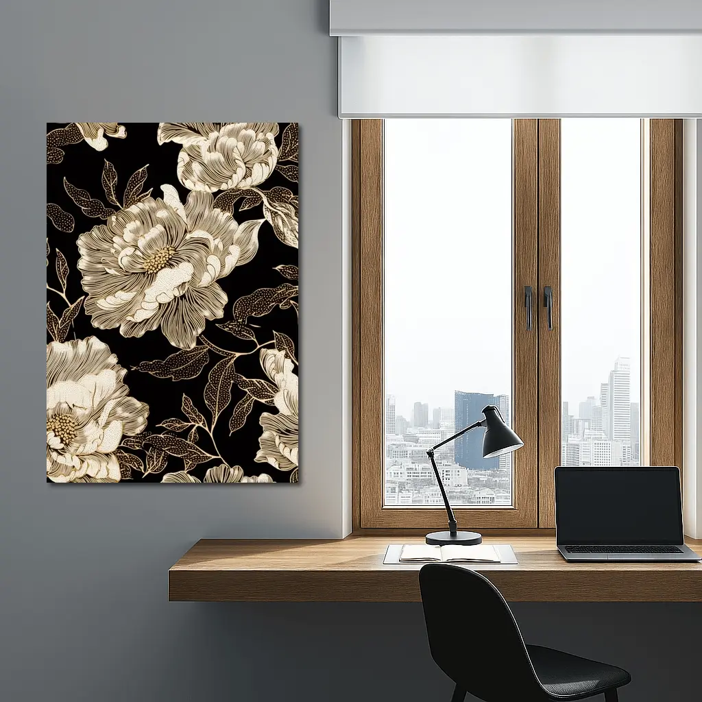 Black Gold Peony Floral Pattern Art – Wall Art