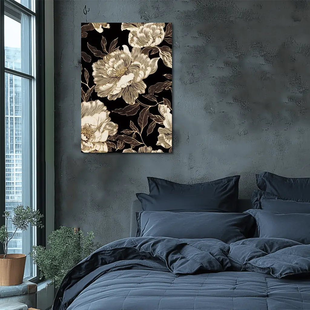 Black Gold Peony Floral Pattern Art – Wall Art