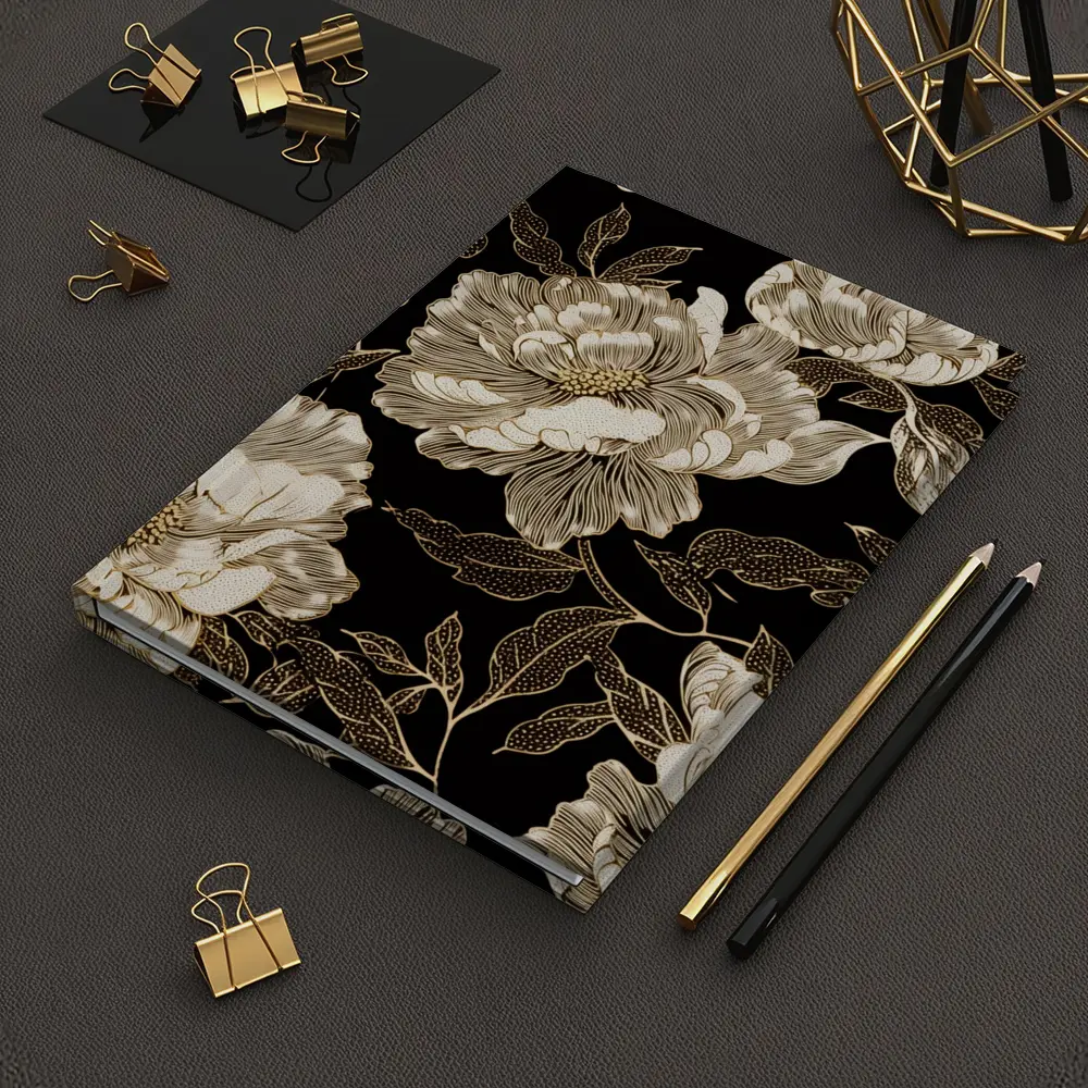 Black Gold Peony Floral Pattern Art – Notebooks