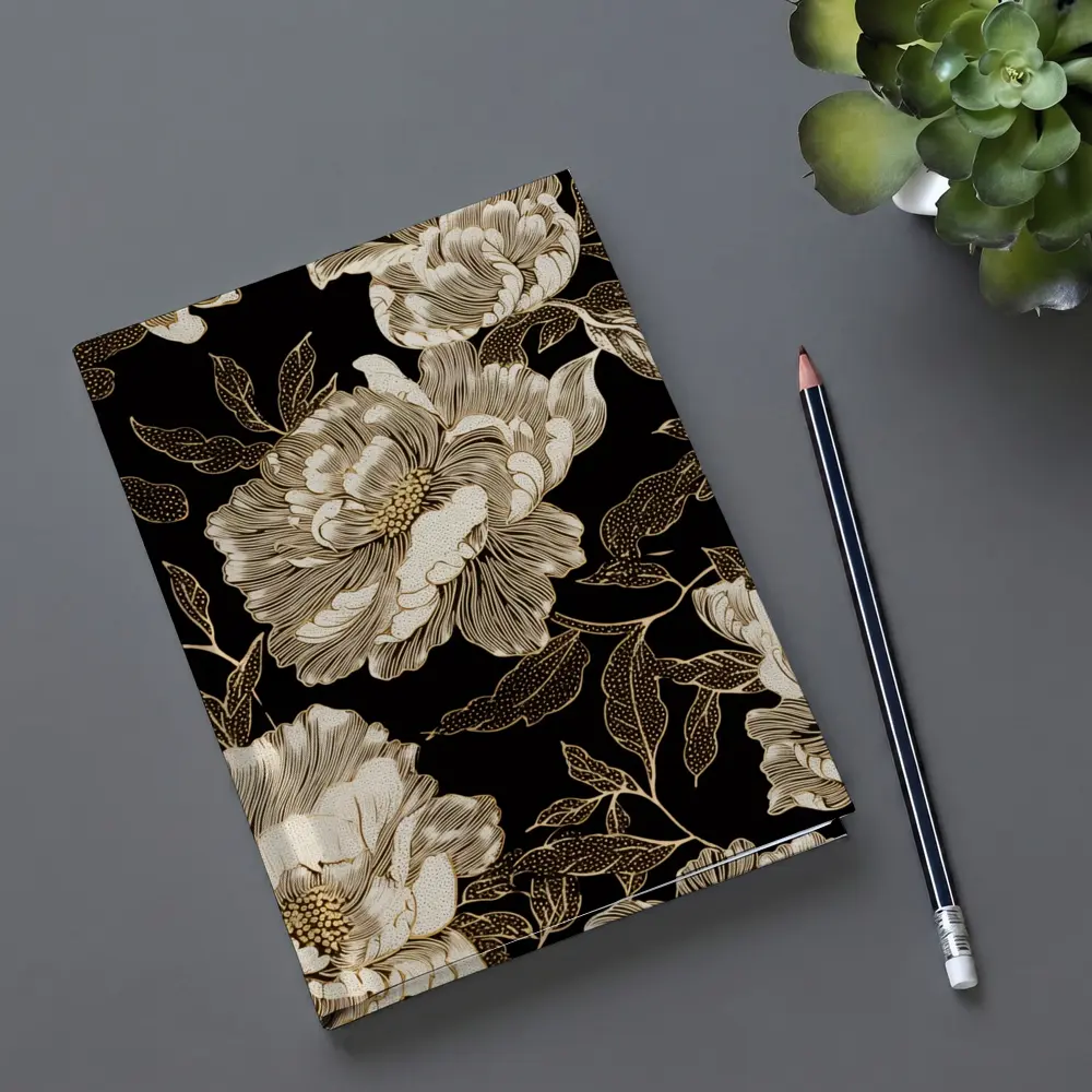 Black Gold Peony Floral Pattern Art – Notebooks