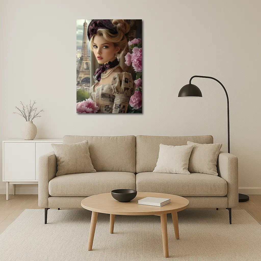 Victorian Woman Peonies Eiffel Tower Paris – Wall Art