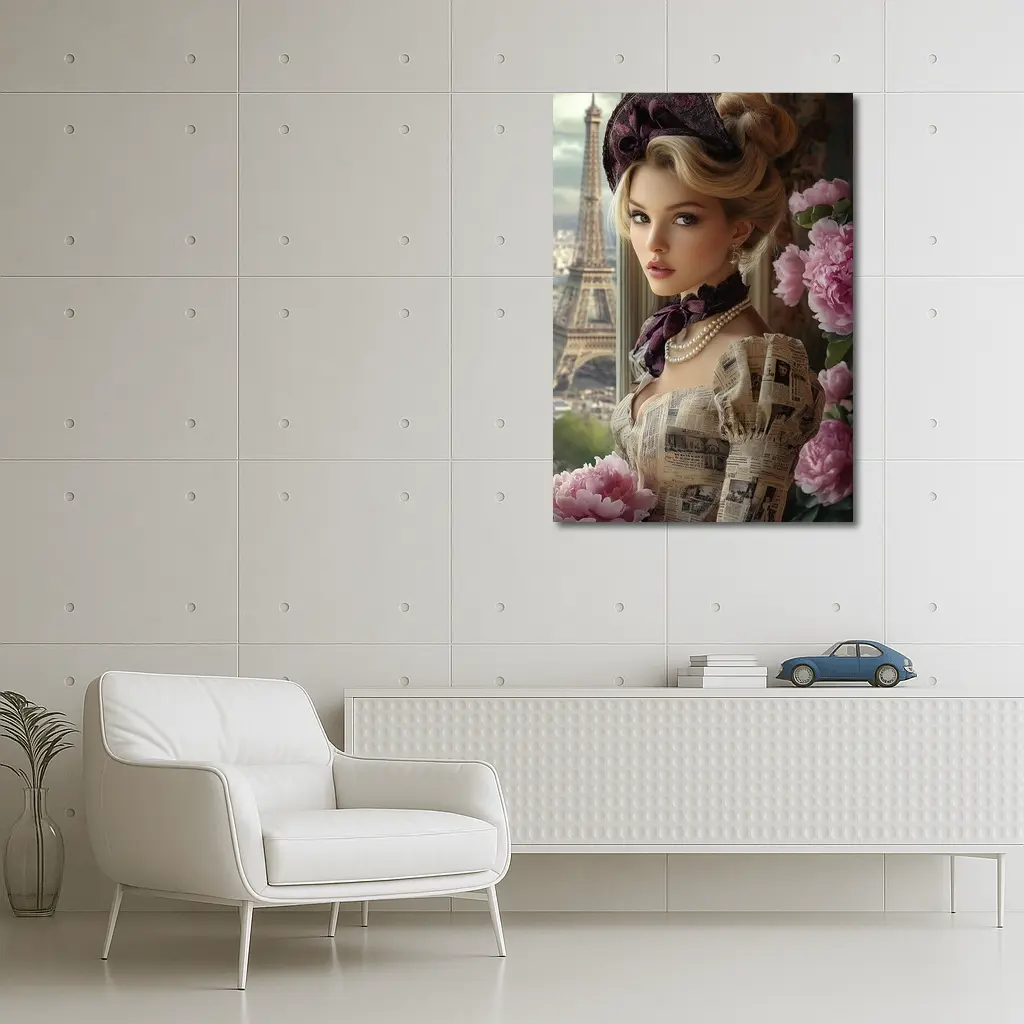 Victorian Woman Peonies Eiffel Tower Paris – Wall Art