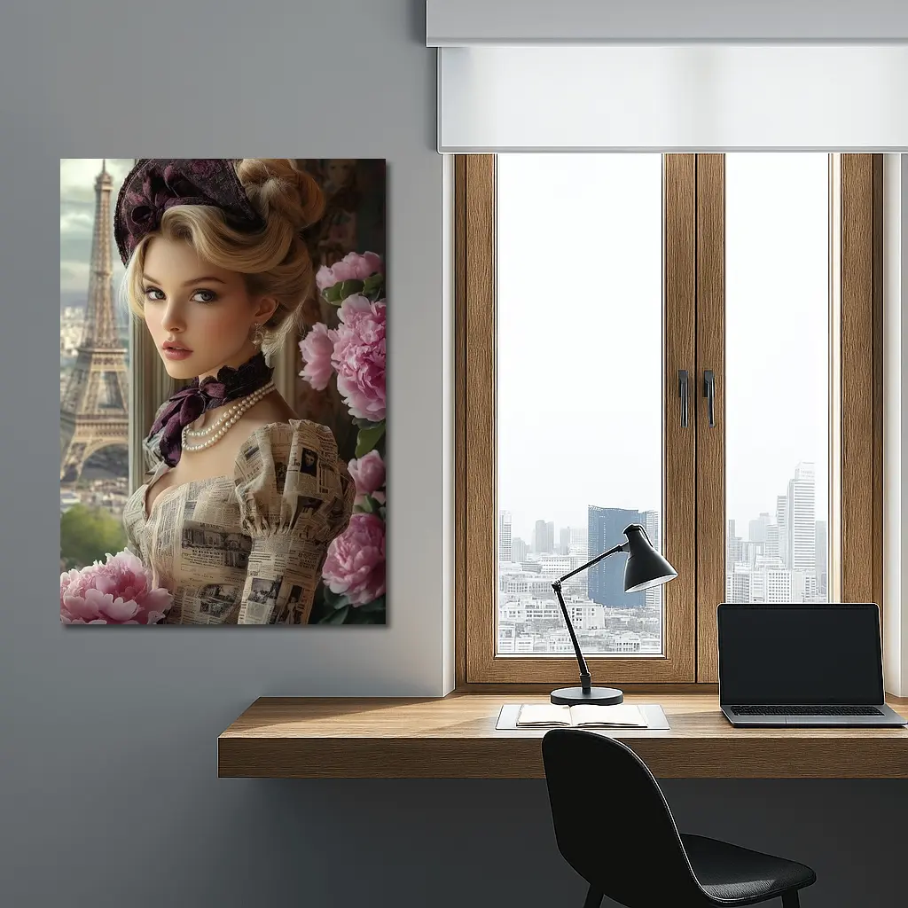 Victorian Woman Peonies Eiffel Tower Paris – Wall Art