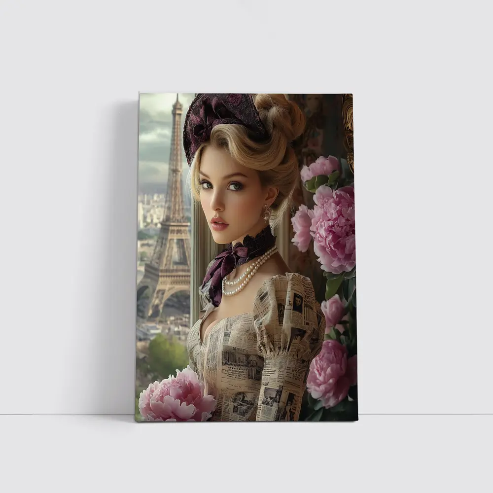 Victorian Woman Peonies Eiffel Tower Paris – Wall Art