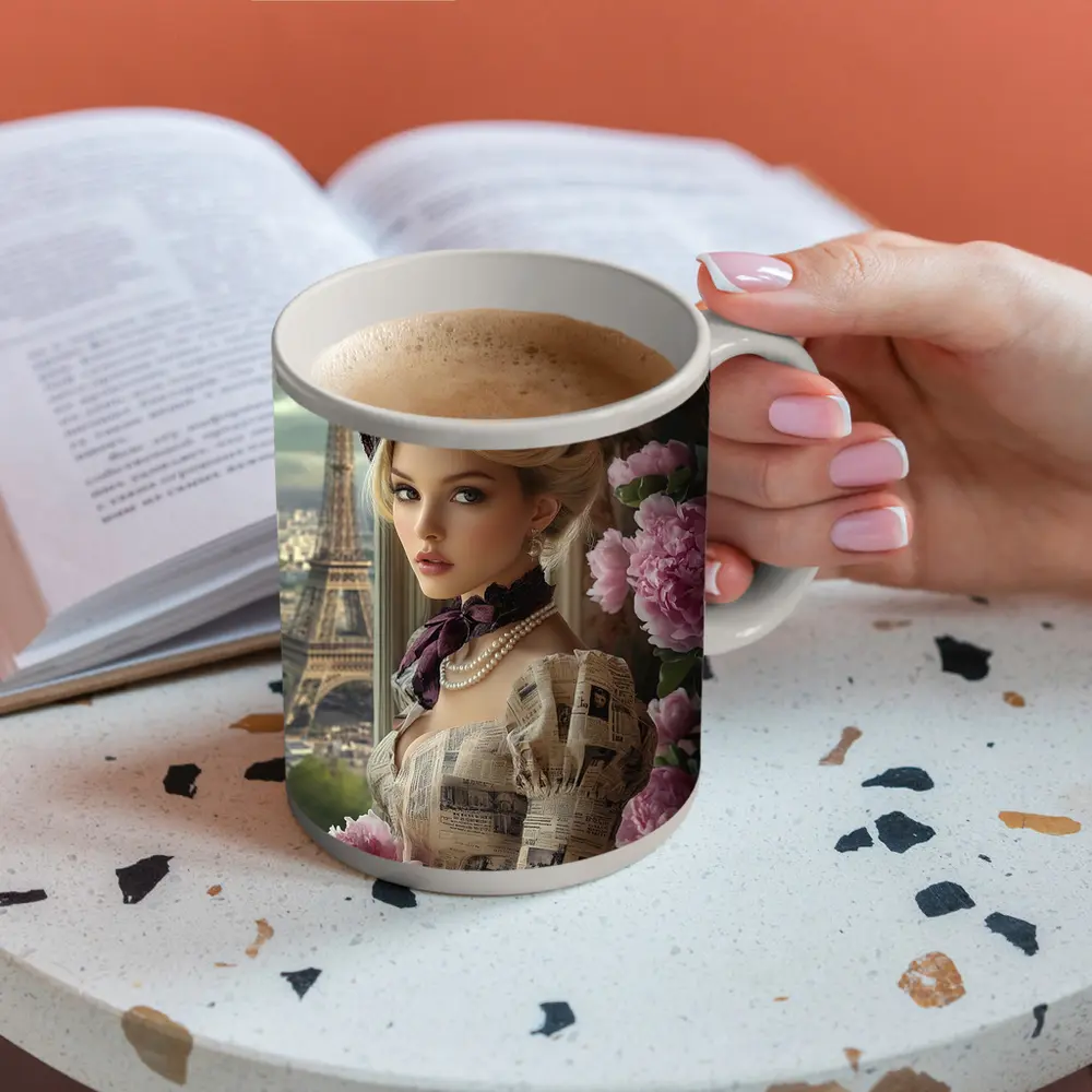 Victorian Woman Peonies Eiffel Tower Paris – Mugs