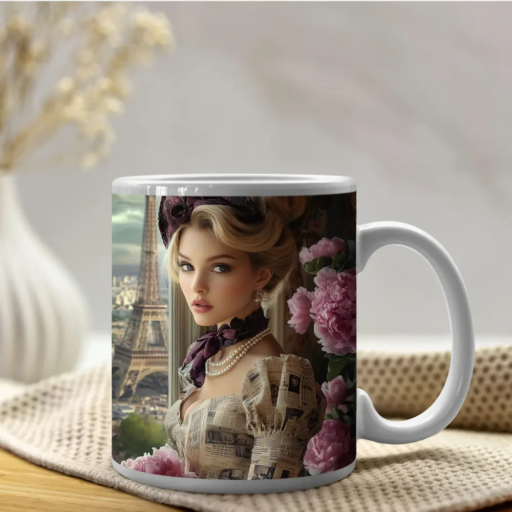 Victorian Woman Peonies Eiffel Tower Paris – Mugs