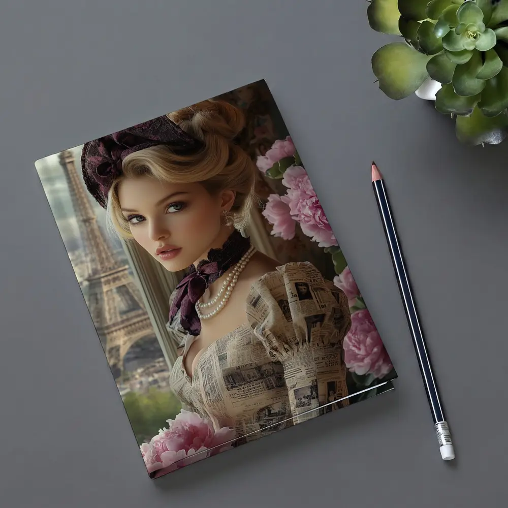 Victorian Woman Peonies Eiffel Tower Paris – Notebooks