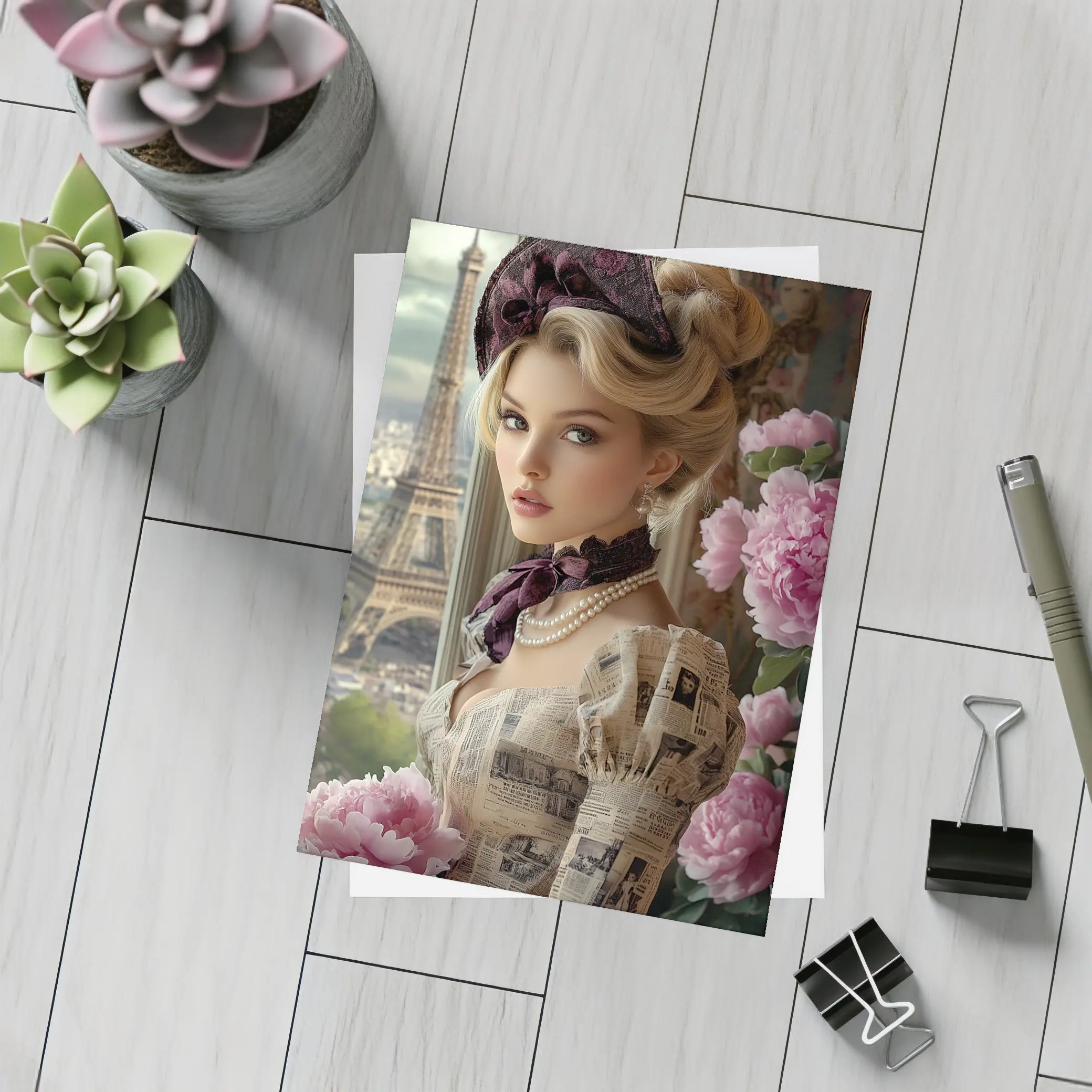Victorian Woman Peonies Eiffel Tower Paris – Postcards
