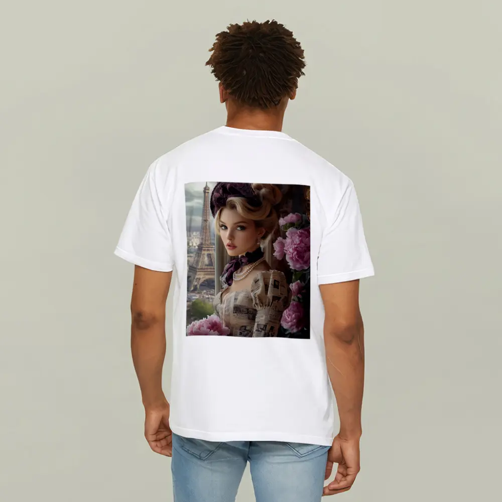 Victorian Woman Peonies Eiffel Tower Paris – T-Shirts