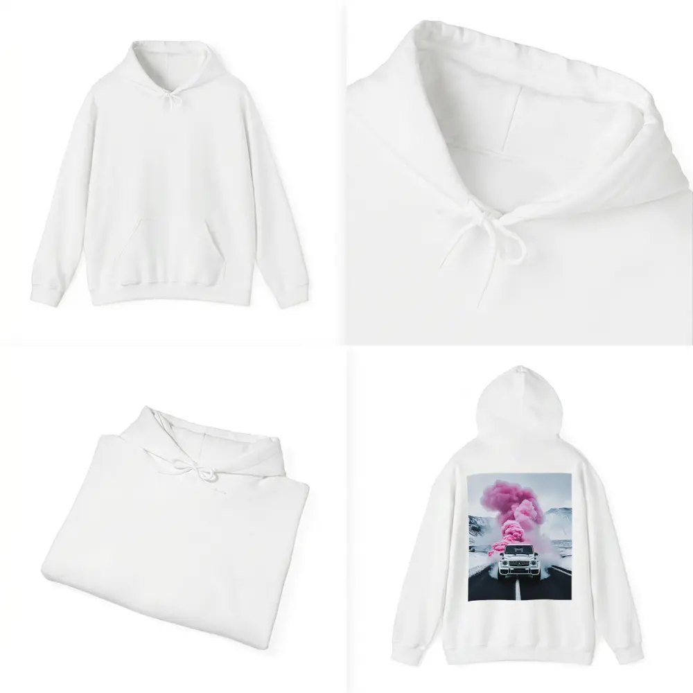 Mercedes G Wagen Pink Smoke Winter Road – Hoodies