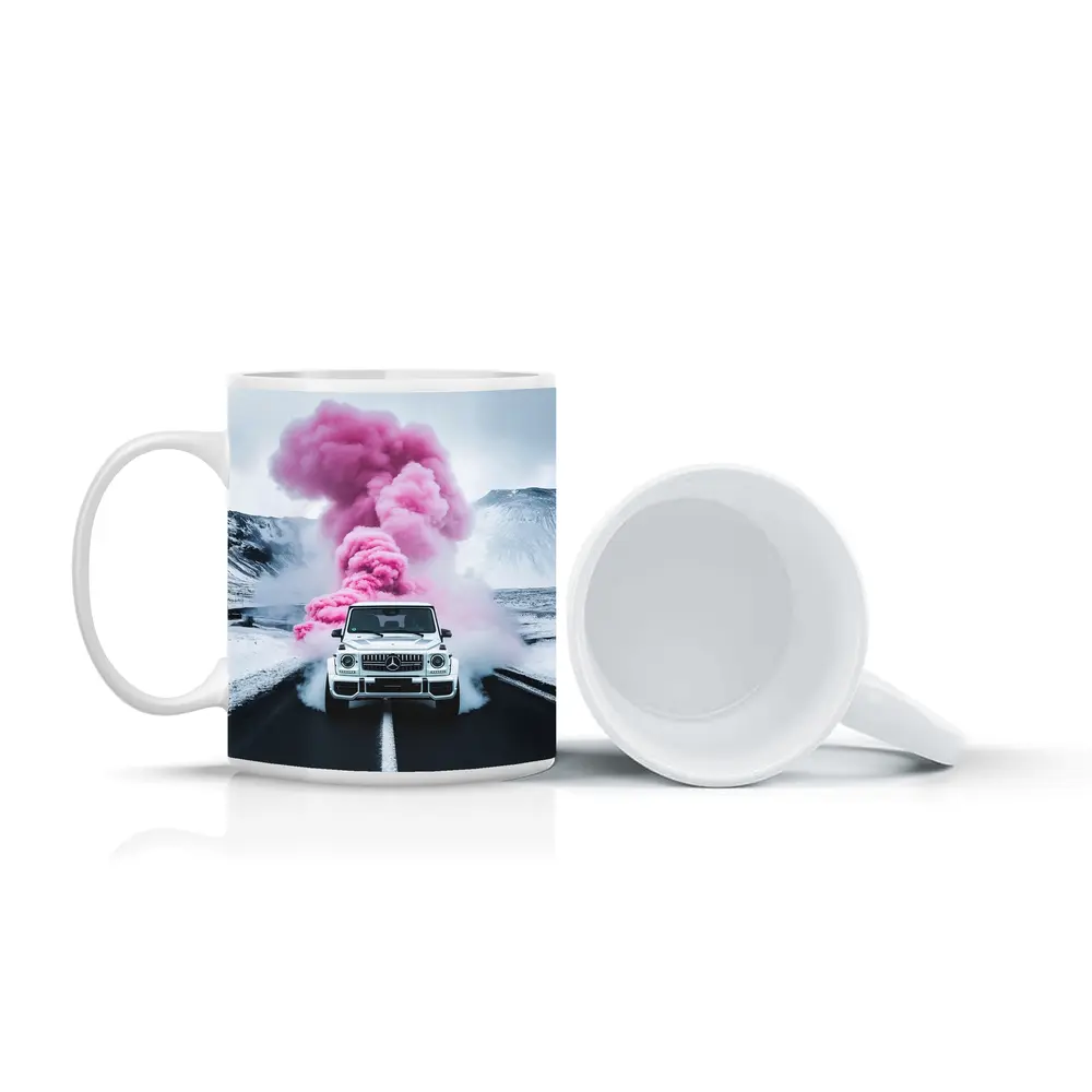 Mercedes G Wagen Pink Smoke Winter Road – Mugs